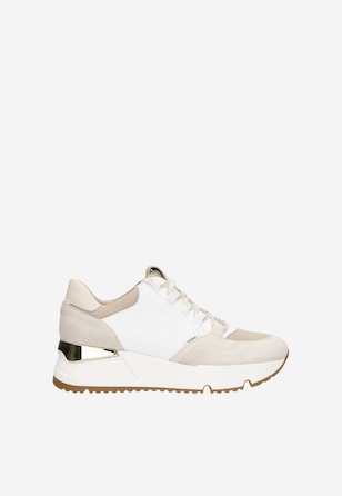Sznurowane sneakersy damskie w kolorze biało-beżowym