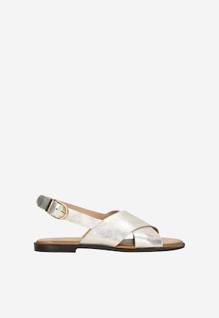 Złote skórzane sandały damskie