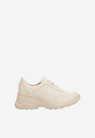 Beżowe skórzane sneakersy damskie na wysokiej podeszwie