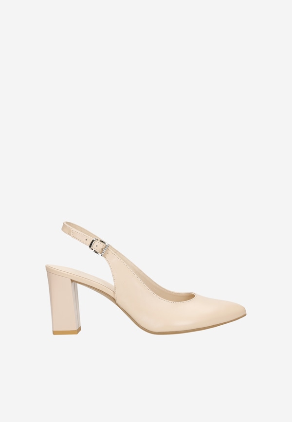 Pantofi stiletto eleganti din piele bej cu toc deschis
