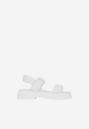 WJS białe sandały damskie na platformie z marszczeniami na paskach