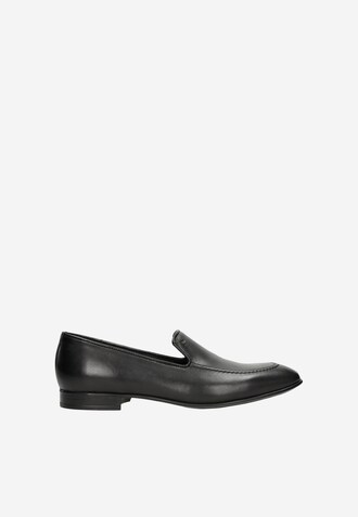 Czarne wsuwane loafersy męskie apron toe