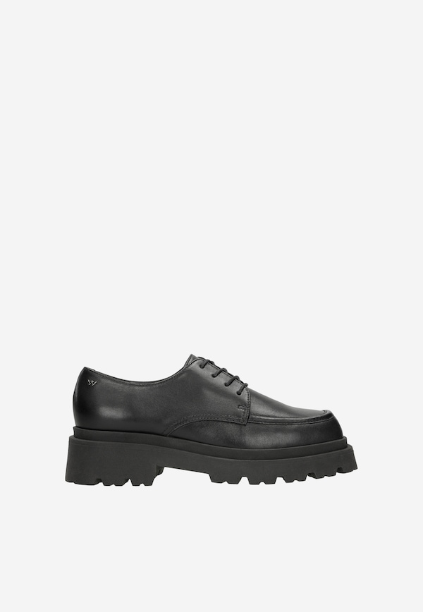 Czarne sznurowane półbuty damskie ze skóry licowej