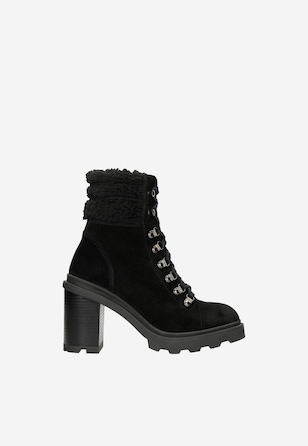 Czarne ocieplane trzewiki damskie na słupku