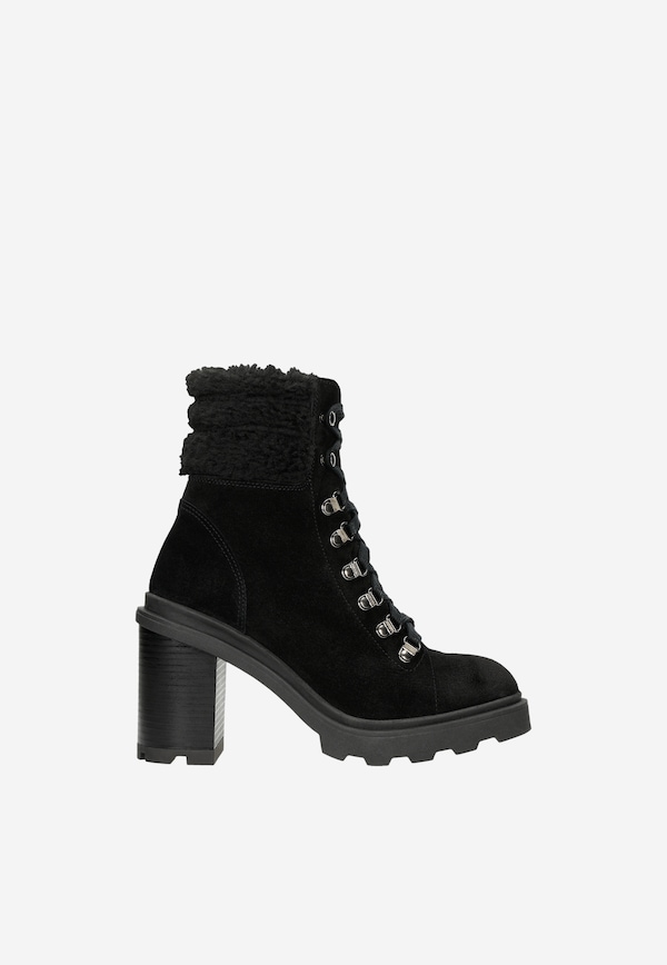 Czarne ocieplane trzewiki damskie na słupku