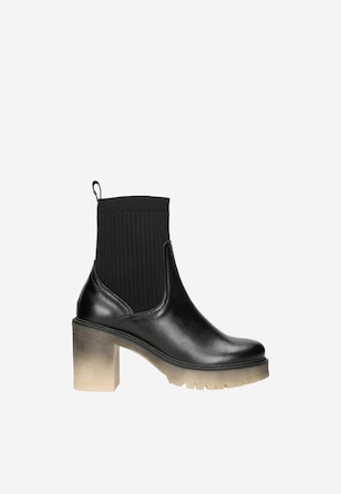 Czarne botki damskie na obcasie z cieniowaną podeszwą