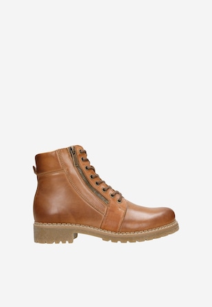 Ghete worker maro din piele cu căptușeala din lână damă