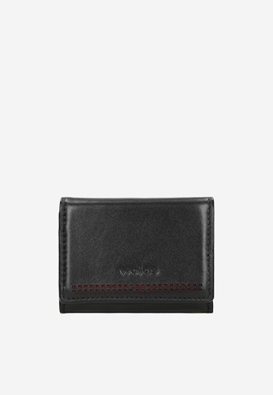 Czarny skórzany portfel damski z czerwonymi akcentami