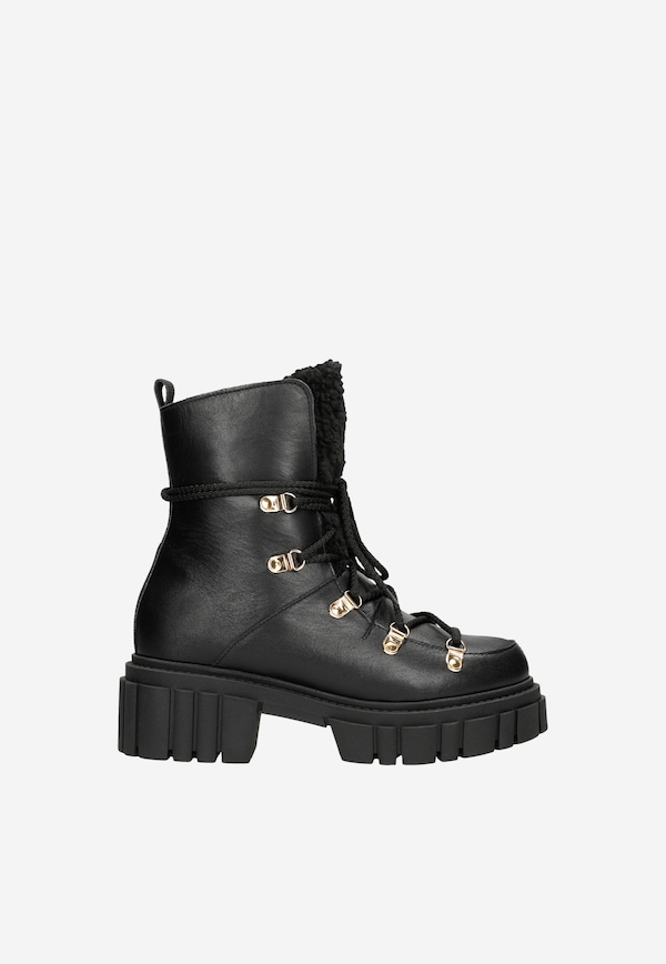 Ghete din piele negre RELAKS cu blană damă