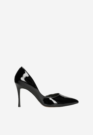 Pantofi stiletto  eleganți negri lăcuiți damă