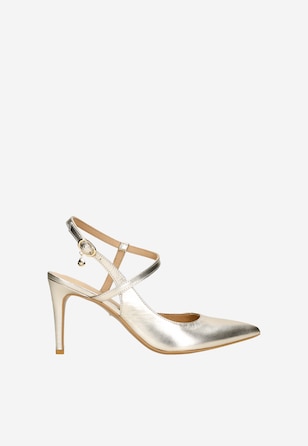 Zjawiskowe złote czółenka damskie z odkrytą piętą