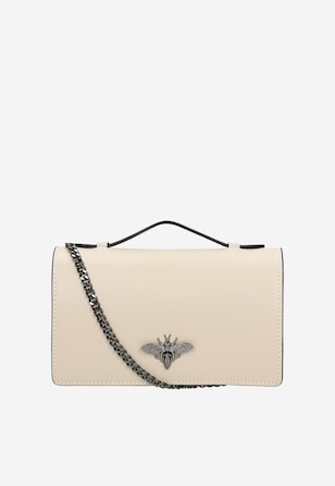 Geantă  bej din piele cu insectă decorativă
