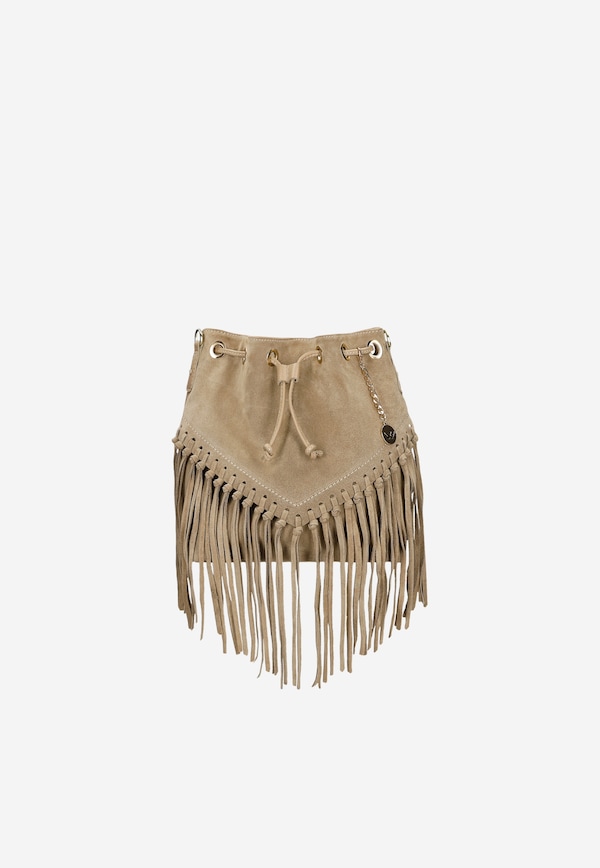 Béžová boho kabelka s třásněmi