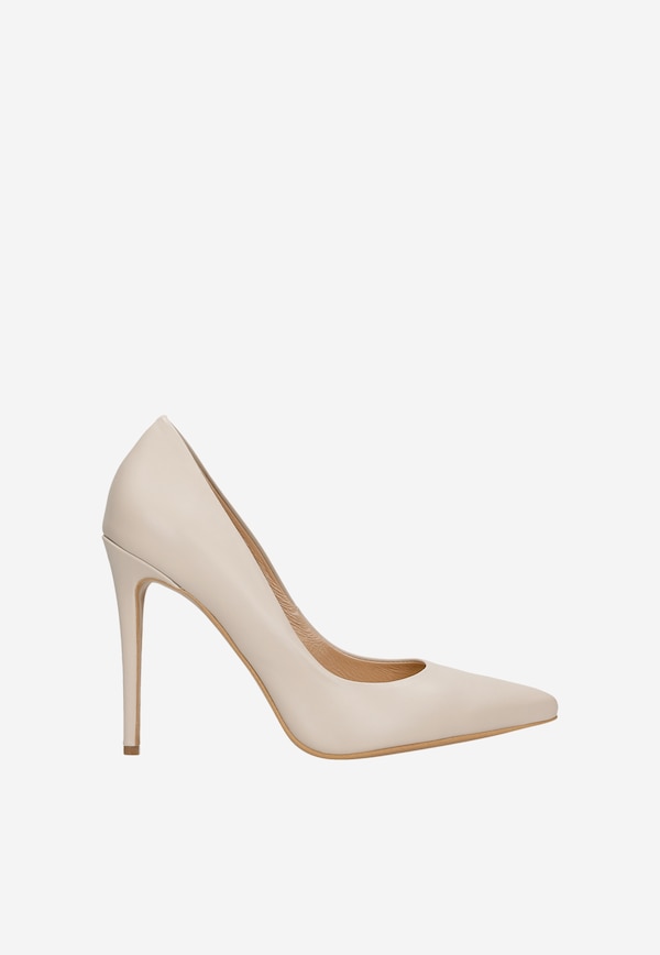 Pantofi  stiletto  eleganți bej cu toc înalt damă