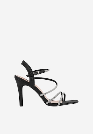 Czarne wieczorowe sandały damskie na obcasie