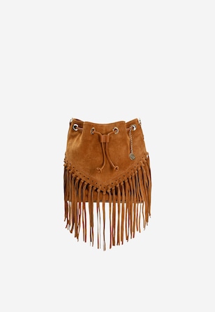 Malá světle hnědá dámská kabelka s třásněmi