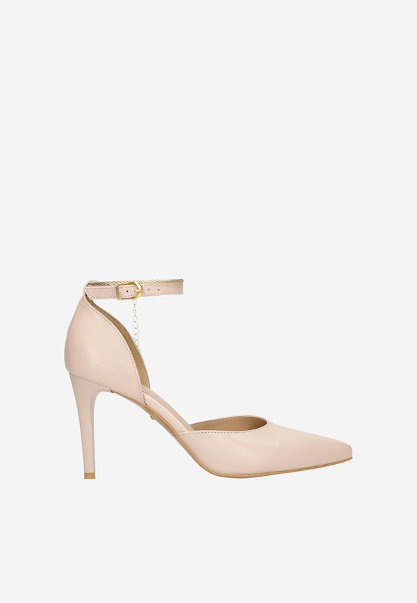 Světlé elegantní lodičky na podpatku z přírodní kůže
