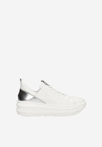 Białe sneakersy damskie ze srebrnymi wstawkami