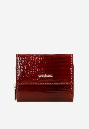 Czerwony lakierowany portfel damski z tłoczeniem