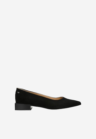 Originálne čierne balerínky s extravagantným podpätkom