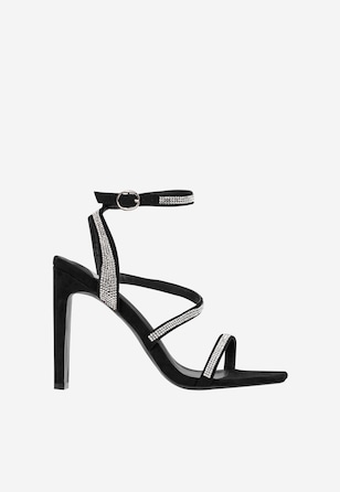 WJS czarne sandały damskie z kryształkami i odkrytą piętą