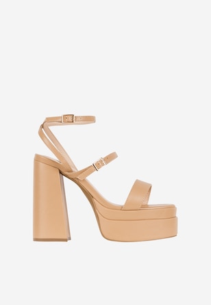 WJS beżowe masywne sandały damskie na wysokim obcasie