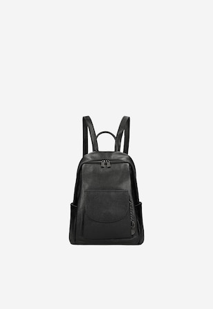 Rucsac negru din piele cu fermoare argintii