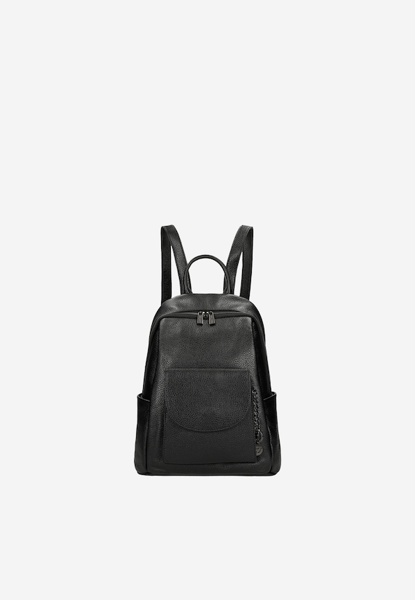 Rucsac negru din piele cu fermoare argintii