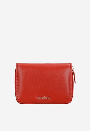 Mały czerwony portfel damski z gładkiej skóry licowej