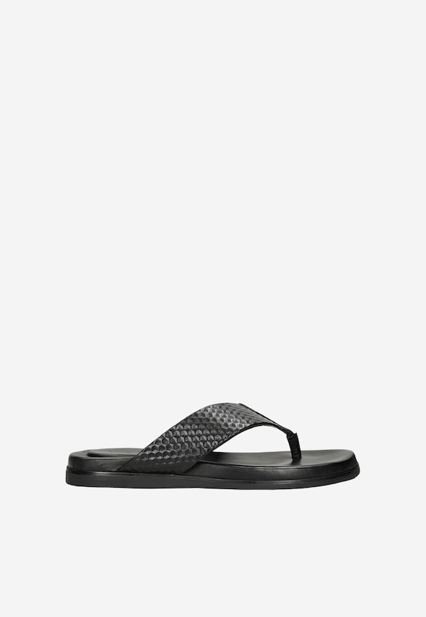 Men's black leather flip-flops