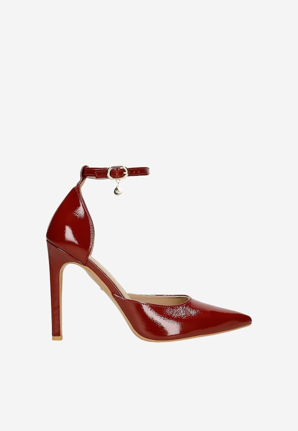 Pantofi  stiletto  roșii cu toc înalt și închidere în jurul gleznei damă