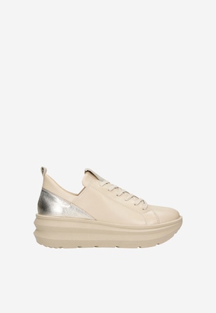 Beżowe sneakersy damskie ze złotym akcentem z tyłu