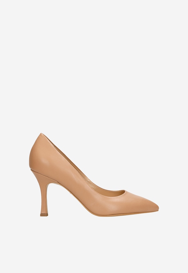 Pantofi  stiletto maro cu vârf ascuțit damă