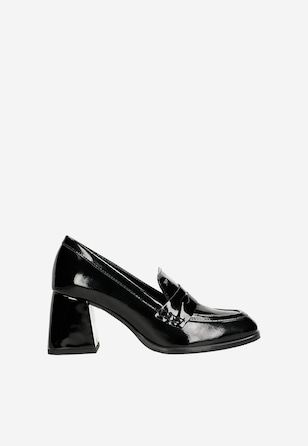 Mocasini negri lăcuiți cu toc solid damă