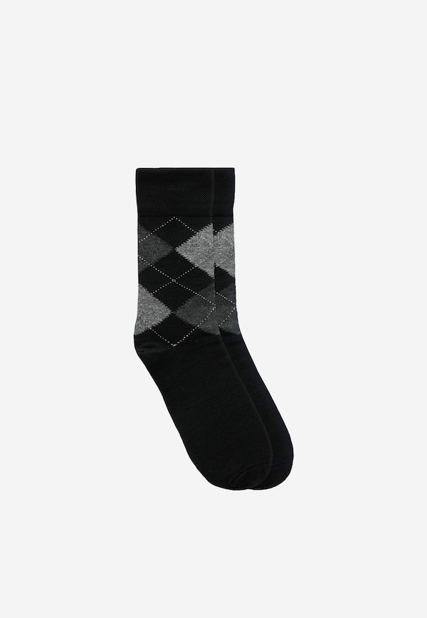 Czarne eleganckie skarpety w popielate romby