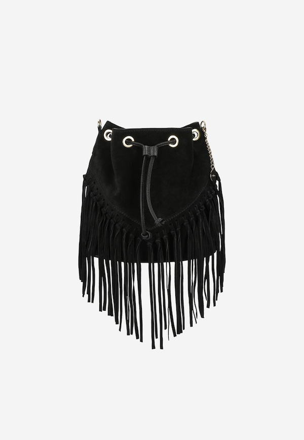 Czarna torebka z frędzlami w stylu boho