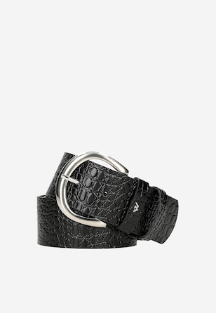 Černý dámský pásek s imitací krokodýlí kůže