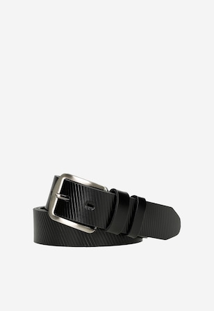 Czarny skórzany pasek z ozdobnym tłoczeniem