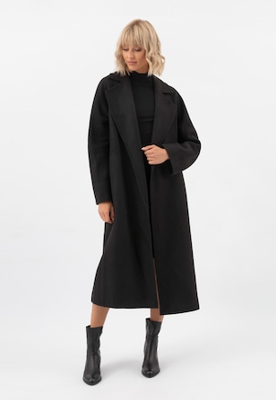 RELAKS długi czarny płaszcz damski