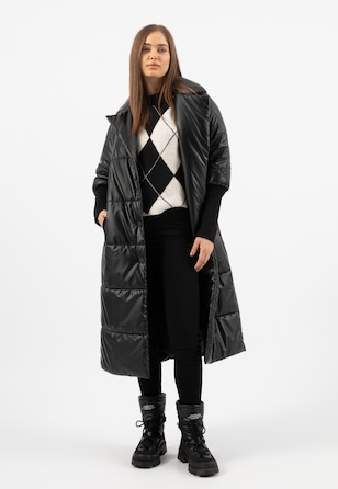 RELAKS pikowany ortalionowy płaszcz damski czarny