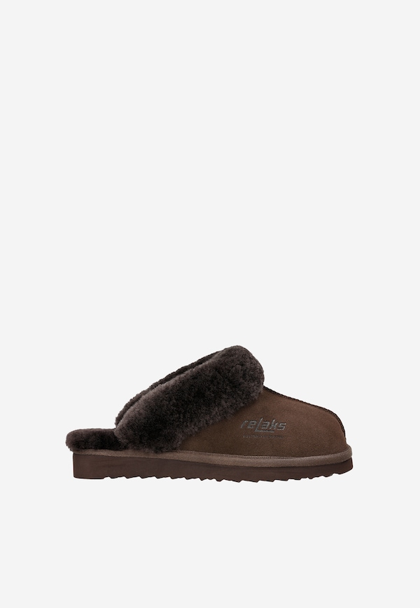 Dark brown slip-on slippers RELAKS with merino wool