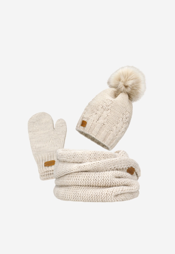 Set RELAKS căciulă+fular horn+mănuși culoare bej