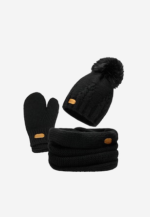 RELAKS zimowy zestaw - czapka + komin + rękawiczki w kolorze czarnym
