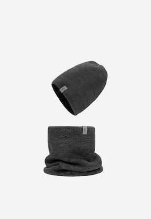 Set de iarnă gri-negru  RELAKS căciulă+fular horn