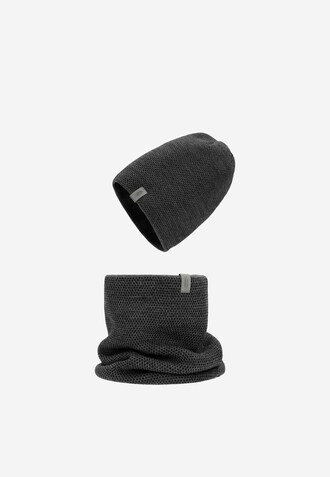 Czarno-popielaty zestaw z wełny merino czapka + komin z ciekawą fakturą