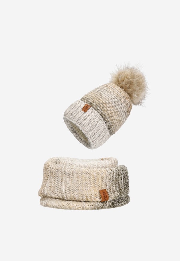 Set de  iarnă bej fular horn+căciulă