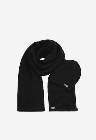 Czarny zimowy zestaw RELAKS czapka + szalik