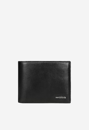 Czarny skórzany portfel męski z metalowym logo