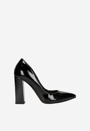 Pantofi stiletto lăcuiți negri cu toc înașt damă