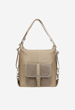 Geantă-rucsac bej din piele naturală 2in1